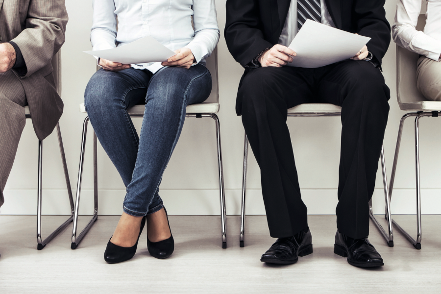 recruitment recruiting hire recruit hiring recruiter interview employment job exam room stress stressful position young group formal work chair corporation sitting diversity concept - stock image Bild: REDPIXEL/stock.adobe.com