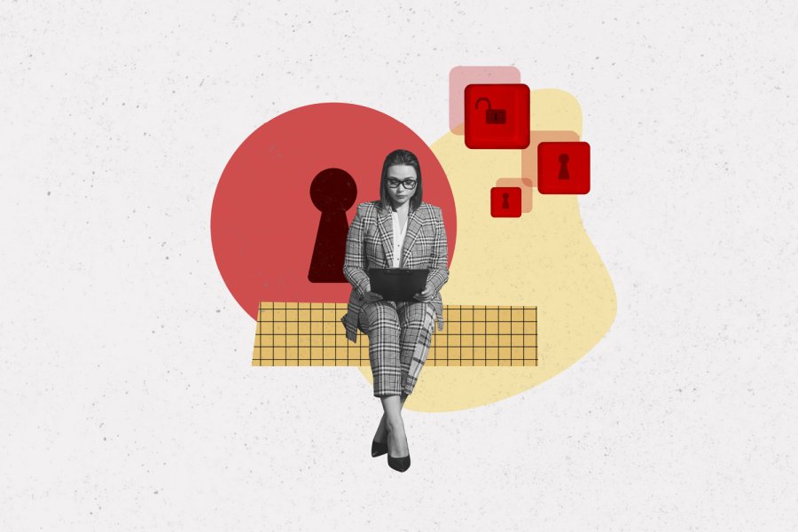 Collage: eine Frau sitz am Laptop