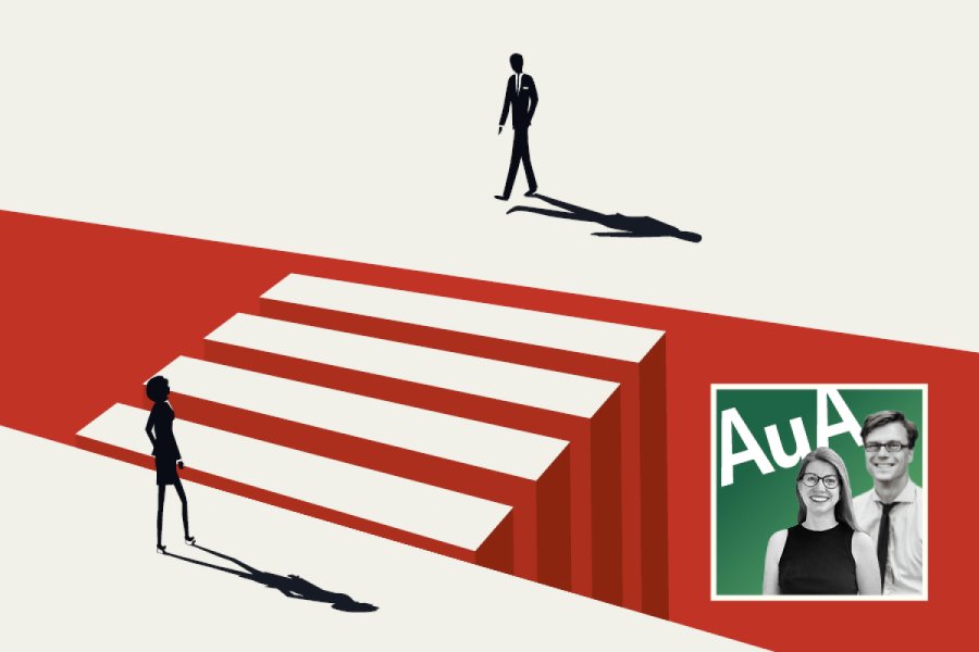 Illustration von zwei Personen, die auf einem Zebrastreifen aufeinander zugehen