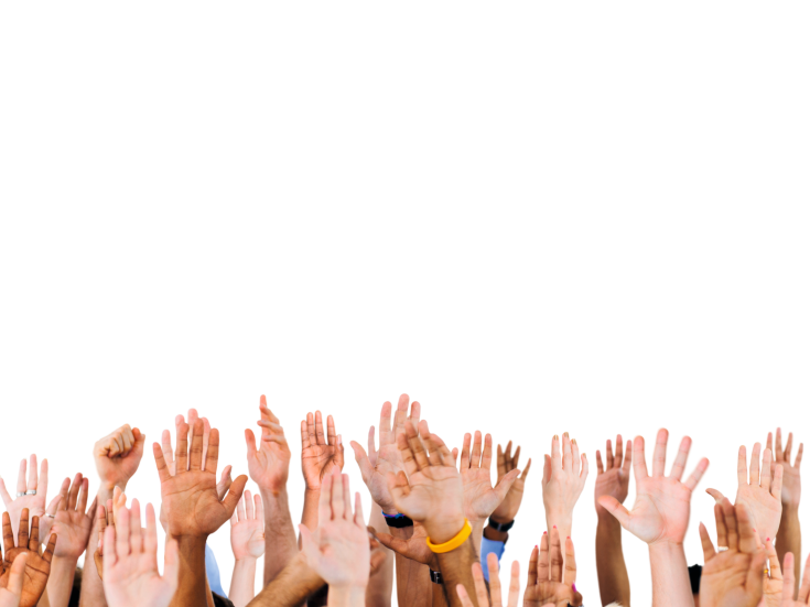 Multi ethnic people's hands raised. Bild: Rawpixel.com/stock.adobe.com