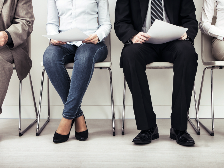 recruitment recruiting hire recruit hiring recruiter interview employment job exam room stress stressful position young group formal work chair corporation sitting diversity concept - stock image Bild: REDPIXEL/stock.adobe.com
