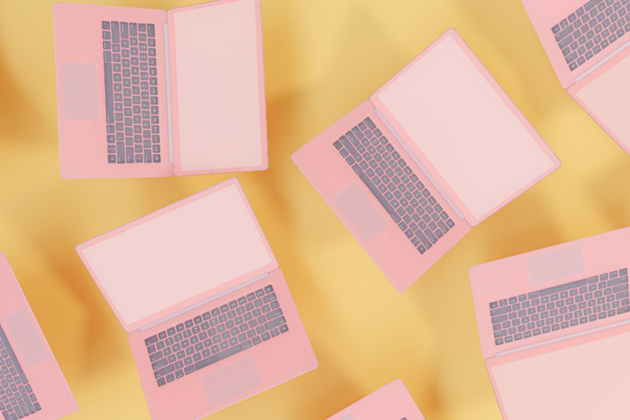 viele Laptops fliegen durch die Luft
